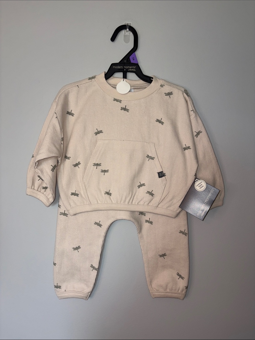 Modern Moments by Gerber Kids Matching Set - Cream with Green Dragonfly 12 mo